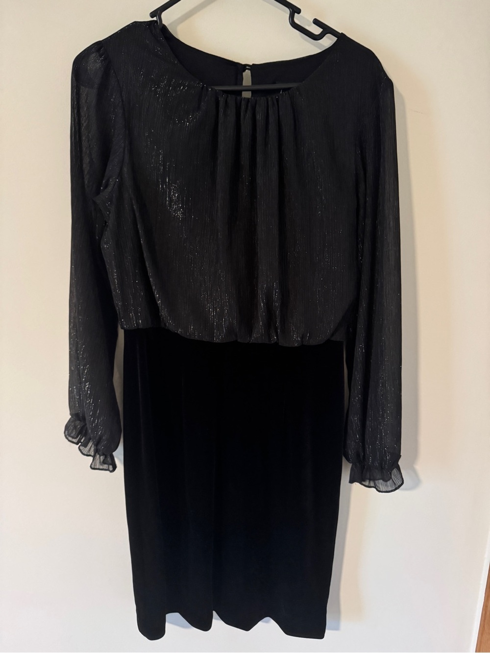 connected apparel Black Long-Sleeve Metallic Sheer Bodice Dress